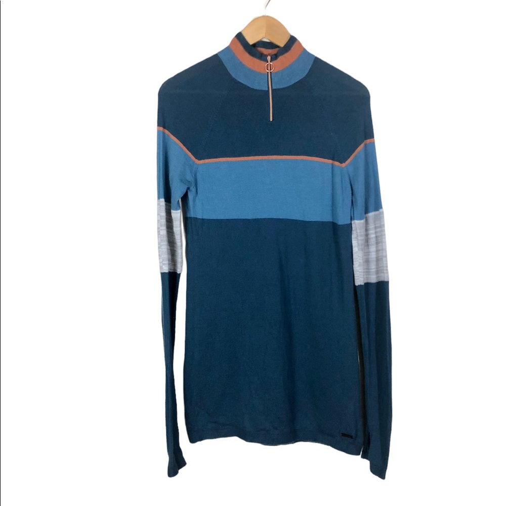 Sweaty Betty Merino Wool Striped Zip Collar Sweater Size Small